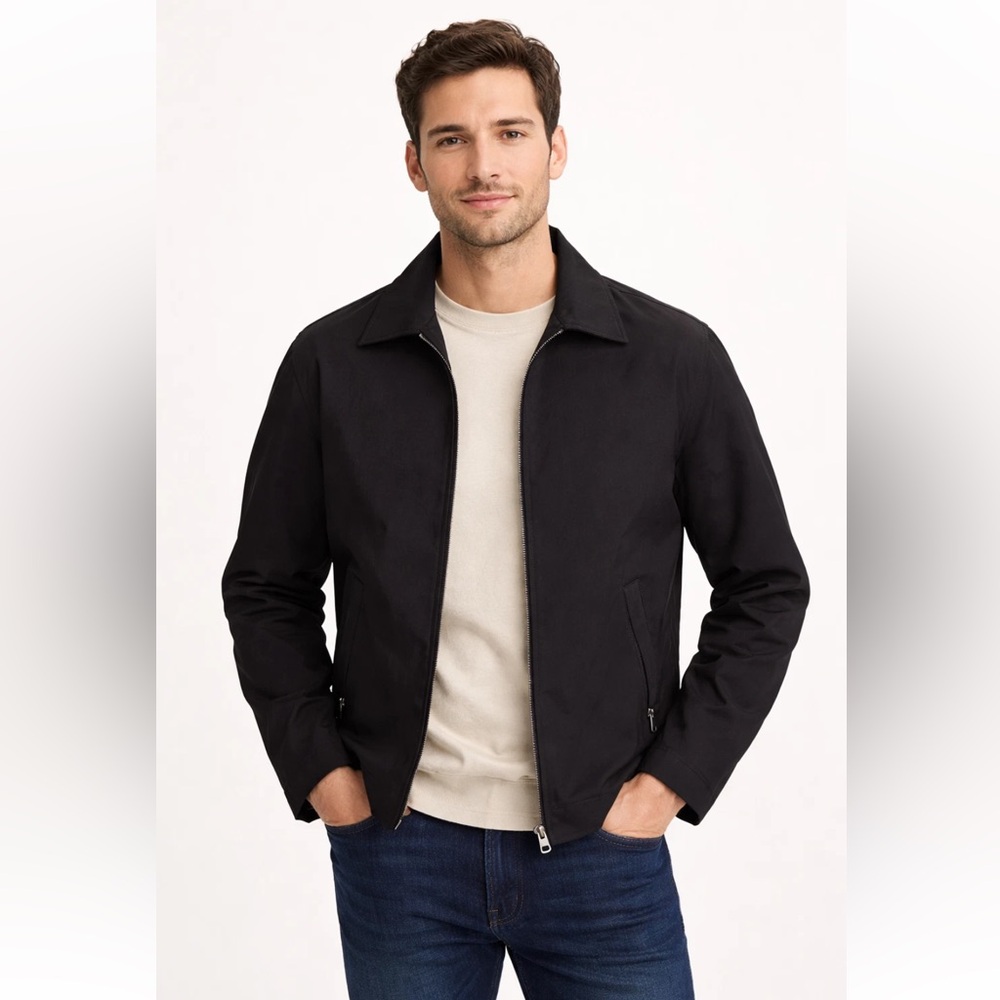 Banana Republic | Men's Black Wool Blend Zip Front Lined Jacket Pea Coat Size XL